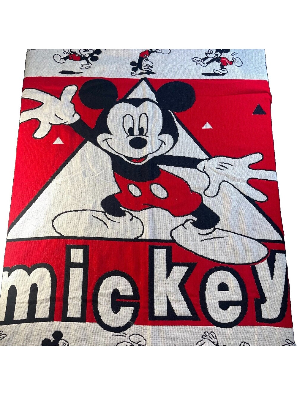 Walt Disney World Mickey Mouse Woven Tapestry Throw Blanket 60"x50" Red Black